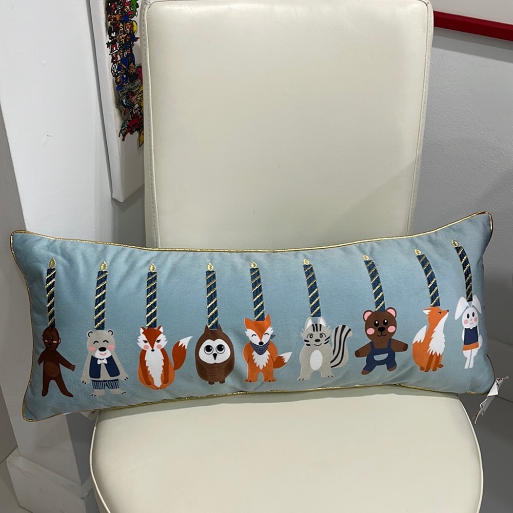 Marlo Lorenz "Hannukah" /Blue/Sparkly Gold "Animals" /Menorah" Pillow